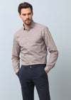 Bej Baskılı Slim Fit Uzun Dokuma Casual %100 Pamuk Gömlek