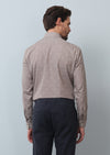 Bej Baskılı Slim Fit Uzun Dokuma Casual %100 Pamuk Gömlek