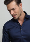Lacivert Düz Slim Fit Uzun Dokuma Klasik %100 Pamuk Gömlek