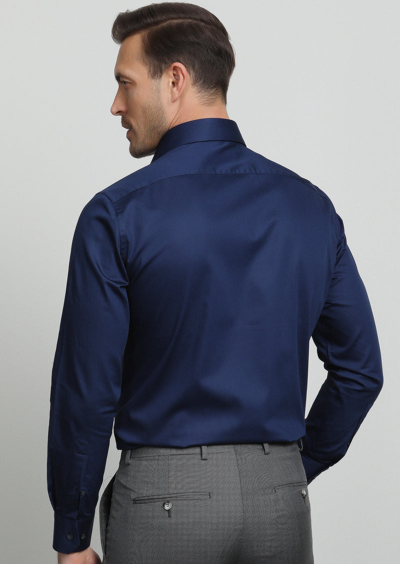 Lacivert Düz Slim Fit Uzun Dokuma Klasik %100 Pamuk Gömlek