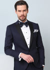 Saks Desenli Fashion Slim Fit Kruvaze Yaka Dokuma Smokin Takım Elbise