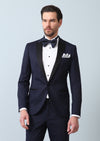 Saks Desenli Fashion Slim Fit Kruvaze Yaka Dokuma Smokin Takım Elbise