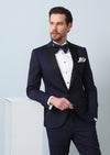 Saks Desenli Fashion Slim Fit Kruvaze Yaka Dokuma Smokin Takım Elbise