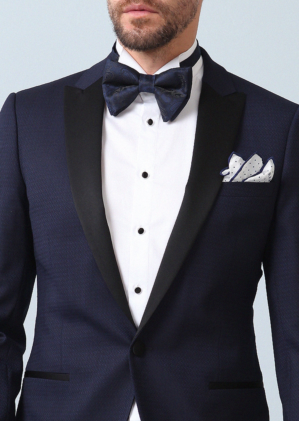 Saks Desenli Fashion Slim Fit Kruvaze Yaka Dokuma Smokin Takım Elbise
