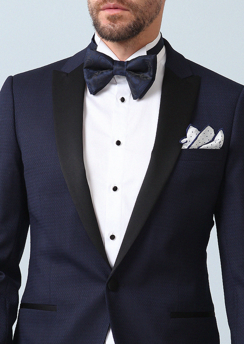 Saks Desenli Fashion Slim Fit Kruvaze Yaka Dokuma Smokin Takım Elbise