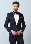 Saks Desenli Fashion Slim Fit Kruvaze Yaka Dokuma Smokin Takım Elbise
