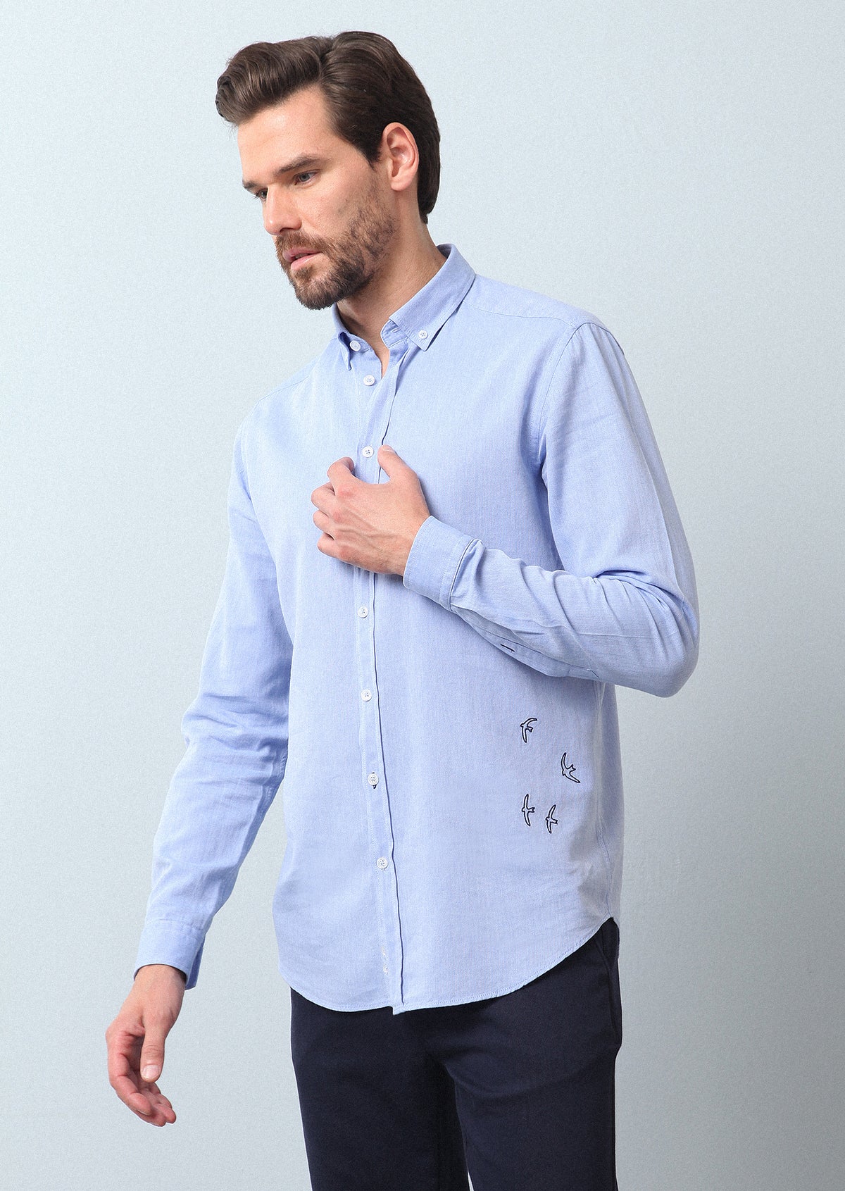 Mavi Düz Regular Fit Uzun Dokuma Casual %100 Pamuk Gömlek