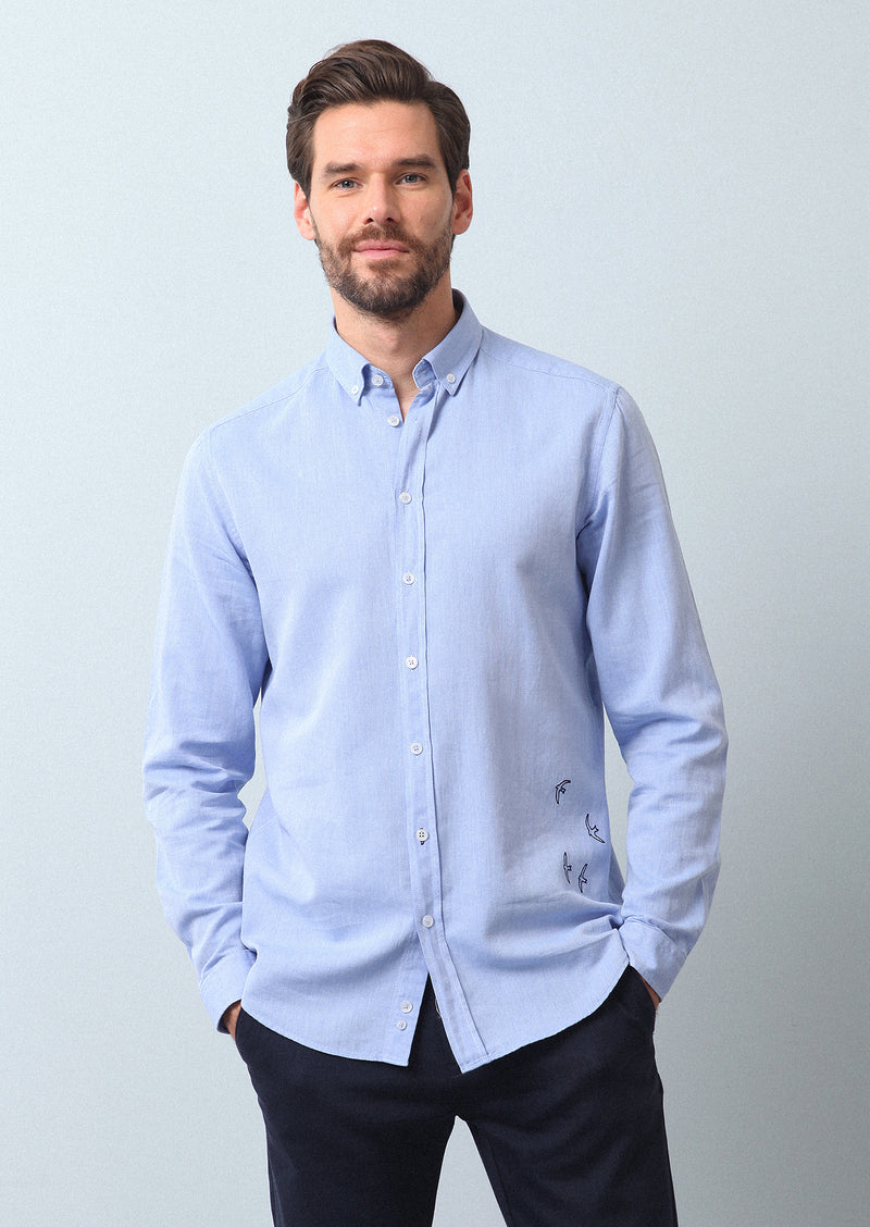 Mavi Düz Regular Fit Uzun Dokuma Casual %100 Pamuk Gömlek