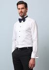 Beyaz Düz Fitted Fit Duble Manşet Ata Yaka Smokin Gömlek