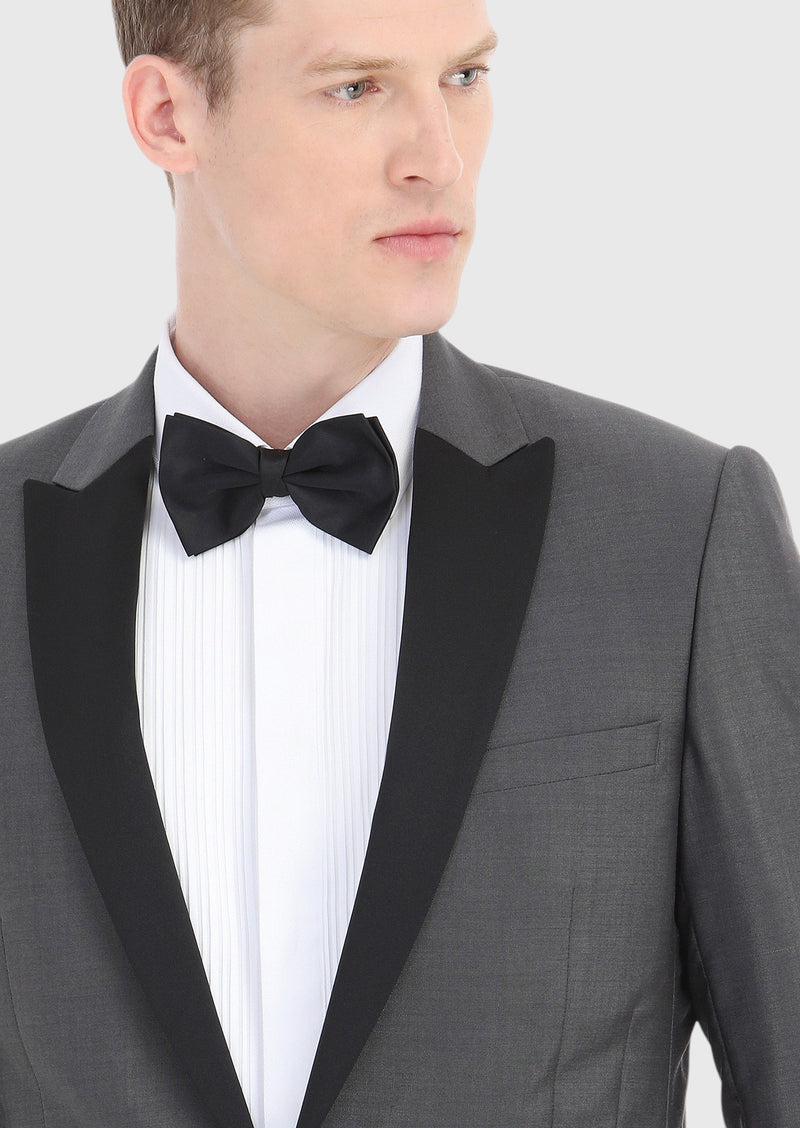Koyu Gri Düz Fashion Slim Fit Kruvaze Yaka Dokuma Smokin Takım Elbise