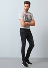 Siyah Düz Slim Fit Denim Pamuk Karışımlı Pantolon