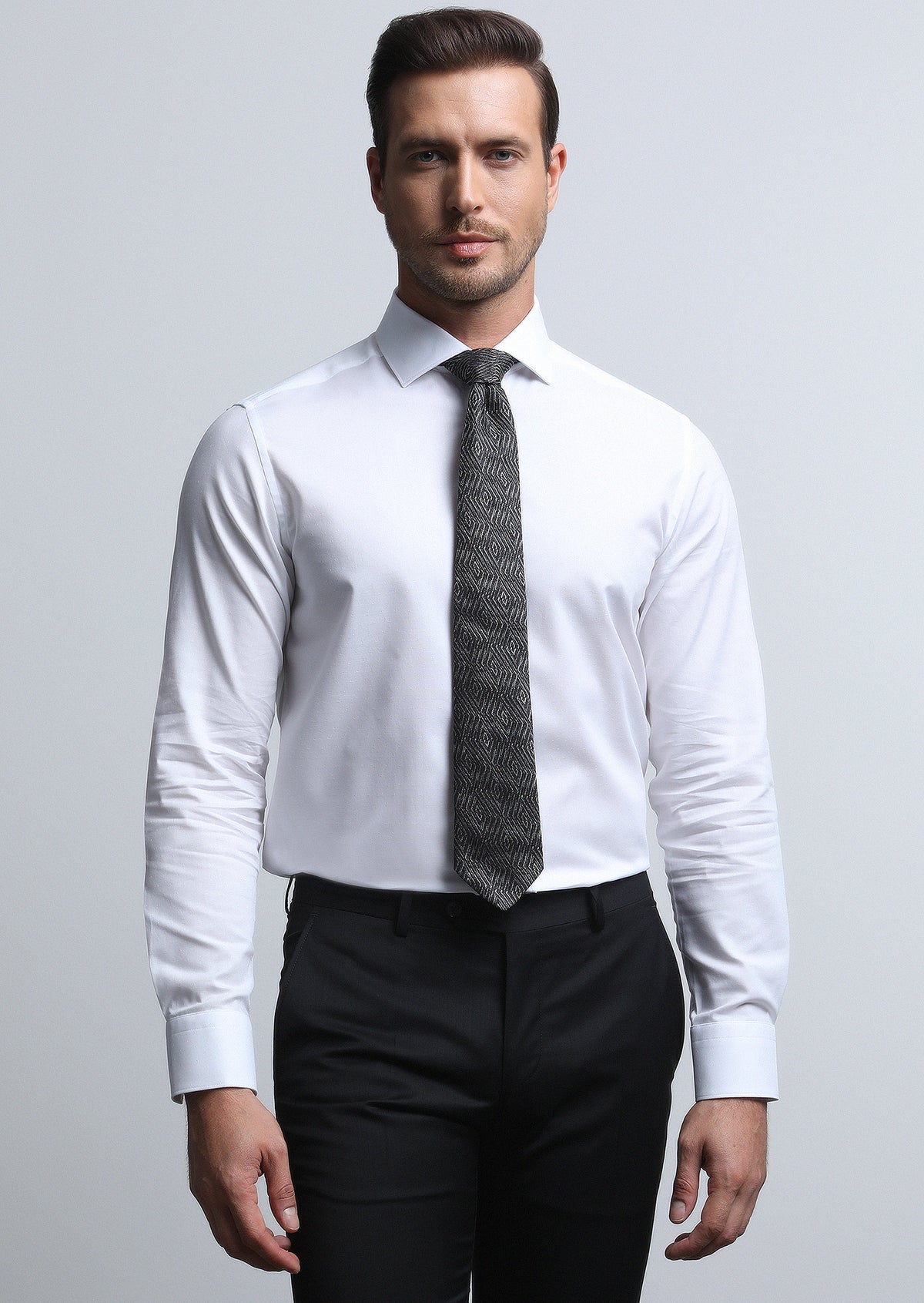 Beyaz Regular Fit Uzun Dokuma Klasik %100 Pamuk Gömlek