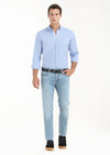 Açık İndigo Düz Slim Fit Denim Pamuk Karışımlı Pantolon
