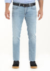 Açık İndigo Düz Slim Fit Denim Pamuk Karışımlı Pantolon