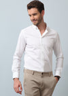 Beyaz Düz Slim Fit Uzun Dokuma Klasik Pamuk Karışımlı Gömlek
