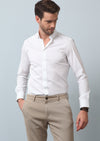 Beyaz Düz Slim Fit Uzun Dokuma Klasik Pamuk Karışımlı Gömlek