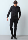 Siyah Düz Slim Fit Uzun Dokuma Klasik Pamuk Karışımlı Gömlek