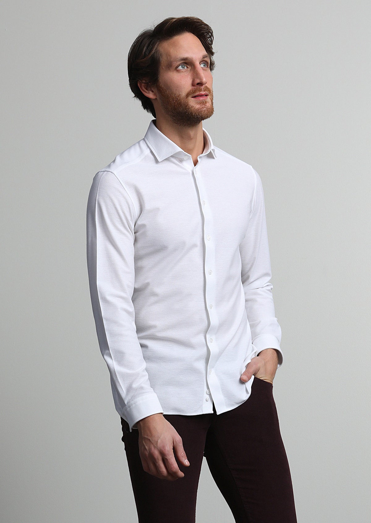 Beyaz Slim Fit Uzun Casual %100 Pamuk Gömlek