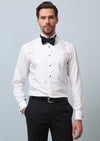 Beyaz Düz Slim Fit Duble Manşet Ata Yaka Smokin Gömlek