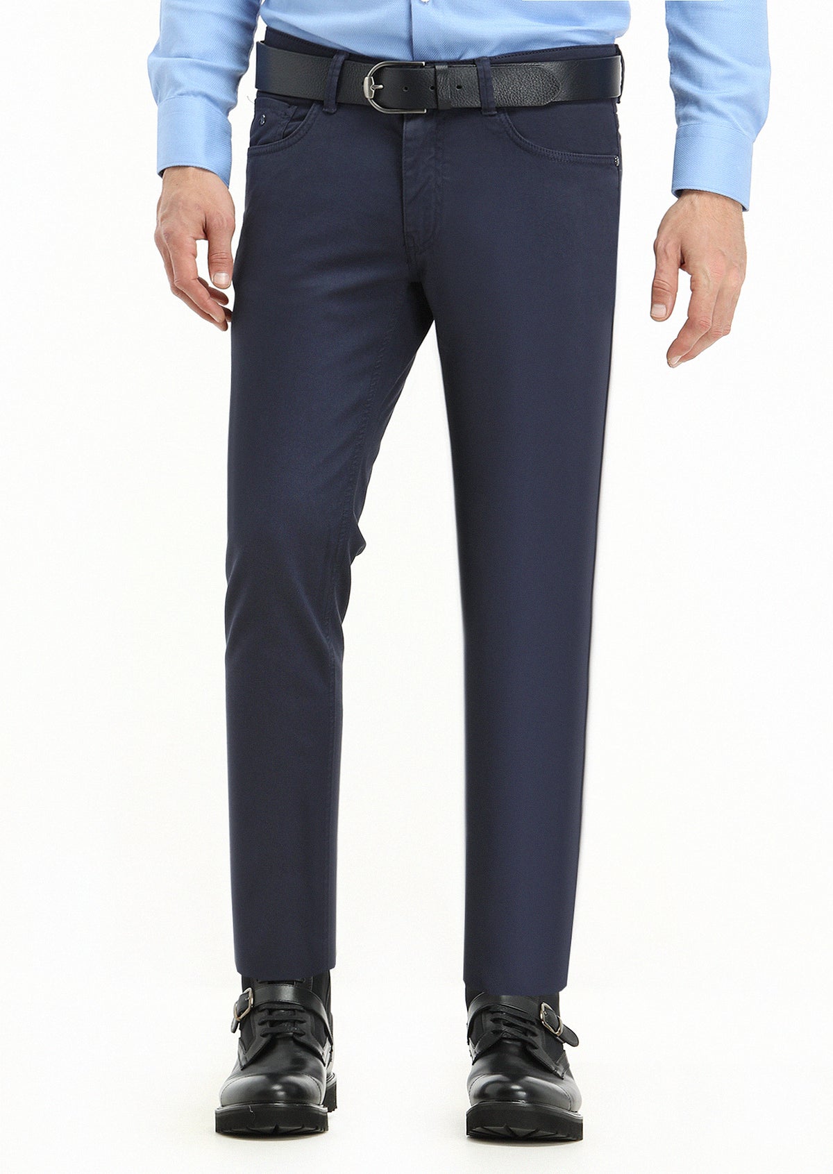 Lacivert Düz Dokuma Slim Fit Casual Pamuk Karışımlı Pantolon