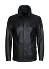 Siyah Regular Fit Gömlek Yaka Casual Deri Deri Mont