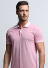 Pembe Jakarlı Polo Yaka %100 Pamuk T-Shirt