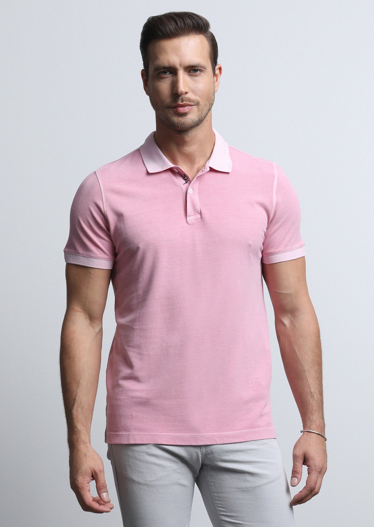 Pembe Jakarlı Polo Yaka %100 Pamuk T-Shirt