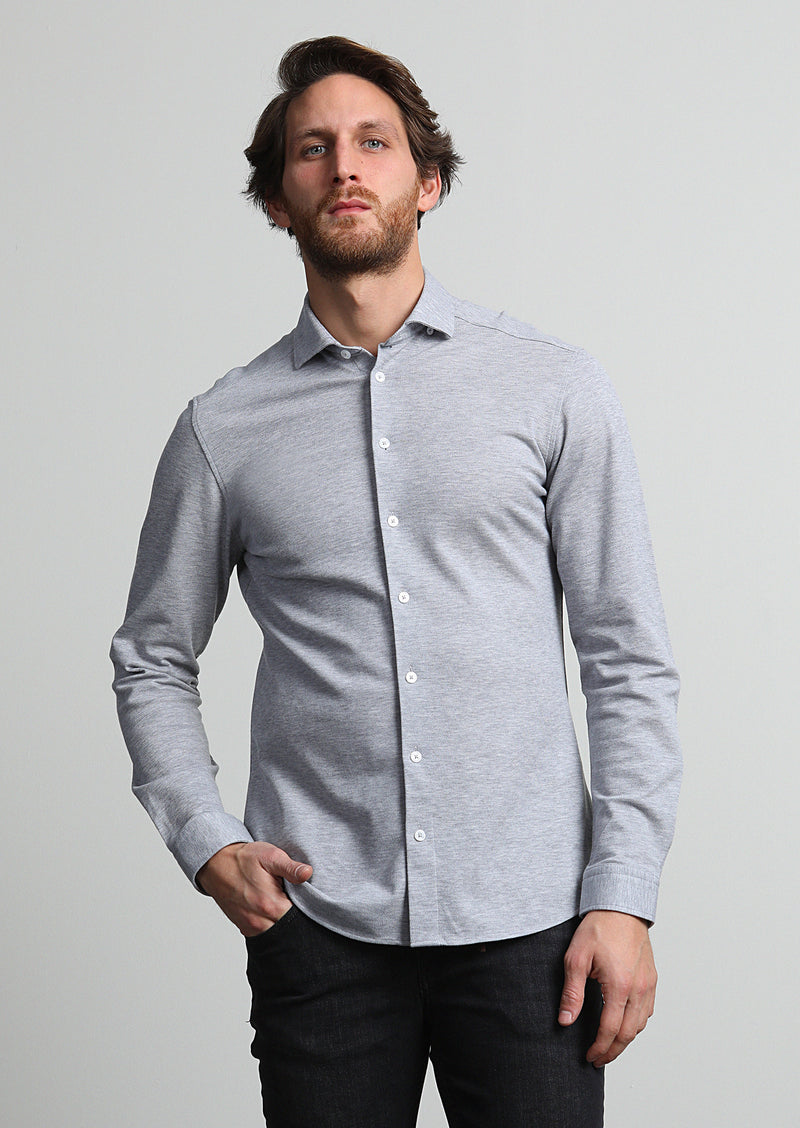 Gri Fitted Fit Uzun Casual %100 Pamuk Gömlek