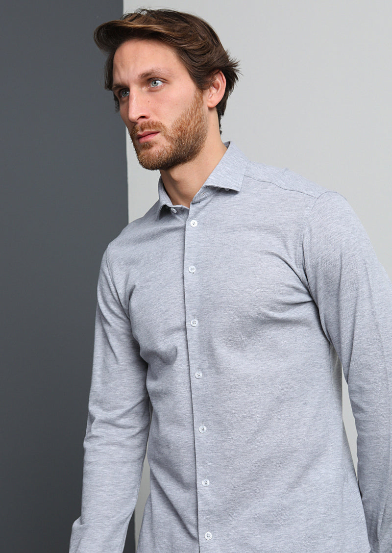 Gri Fitted Fit Uzun Casual %100 Pamuk Gömlek