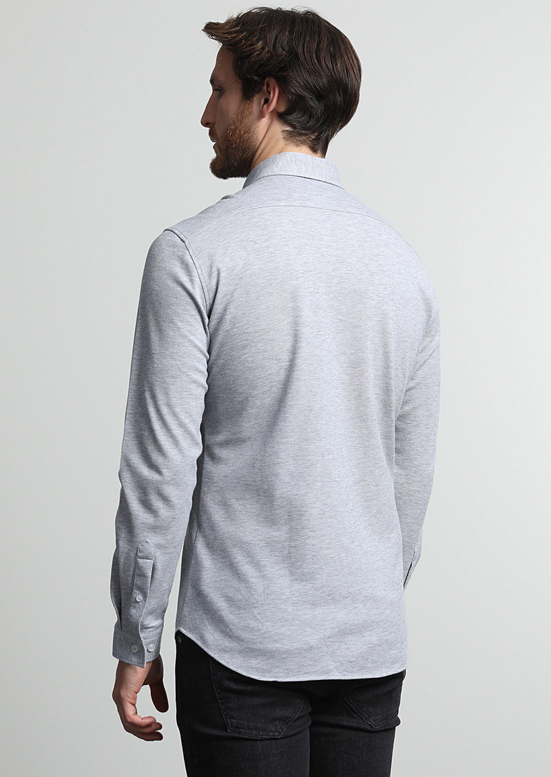 Gri Fitted Fit Uzun Casual %100 Pamuk Gömlek