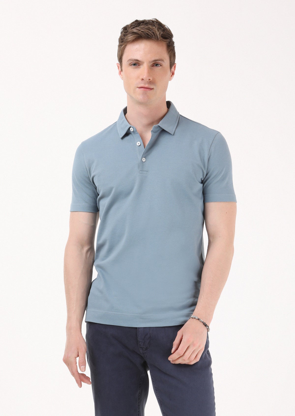 Petrol Jakarlı Polo Yaka %100 Pamuk T-Shirt