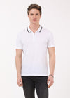 Beyaz Jakarlı Polo Yaka %100 Pamuk T-Shirt