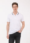 Beyaz Jakarlı Polo Yaka %100 Pamuk T-Shirt
