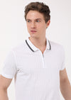 Beyaz Jakarlı Polo Yaka %100 Pamuk T-Shirt