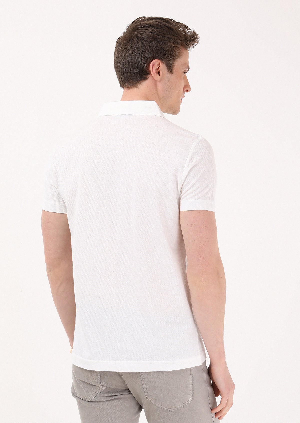 Ekru Jakarlı Polo Yaka %100 Pamuk T-Shirt