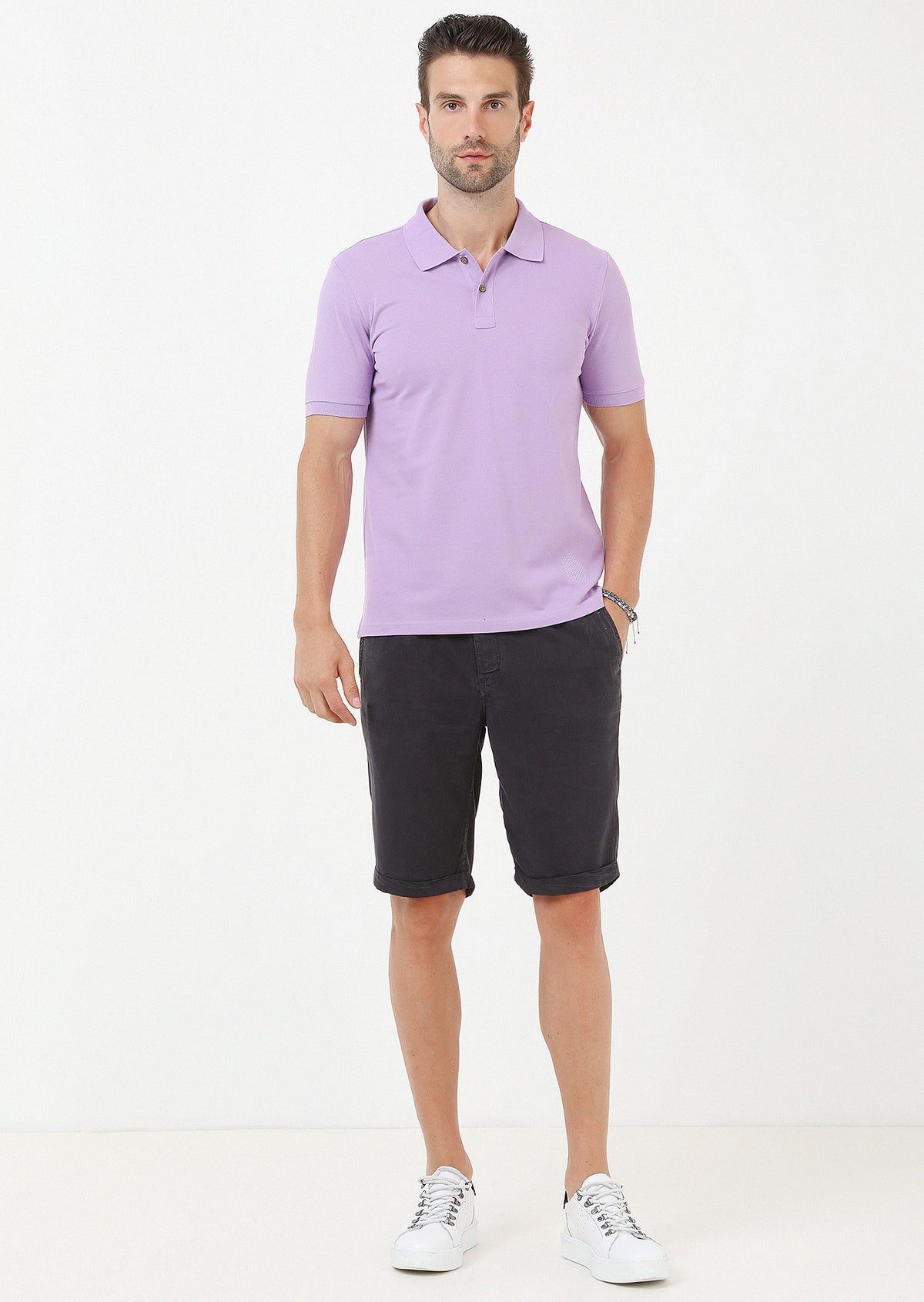 Lila Düz Polo Yaka %100 Pamuk T-Shirt