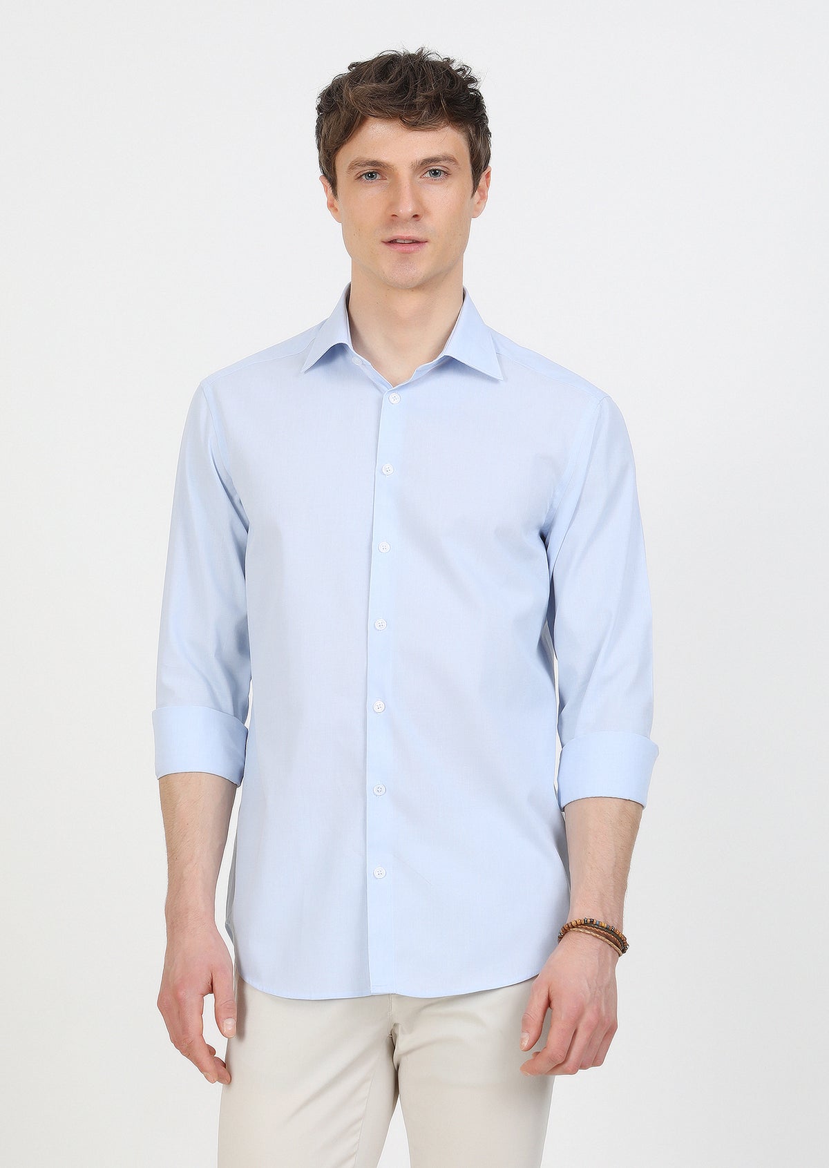 Blue Regular Fit Long Weaving Classical 100% Cotton Shirt