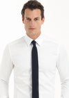 Beyaz Düz Slim Fit Uzun Dokuma Klasik %100 Pamuk Gömlek
