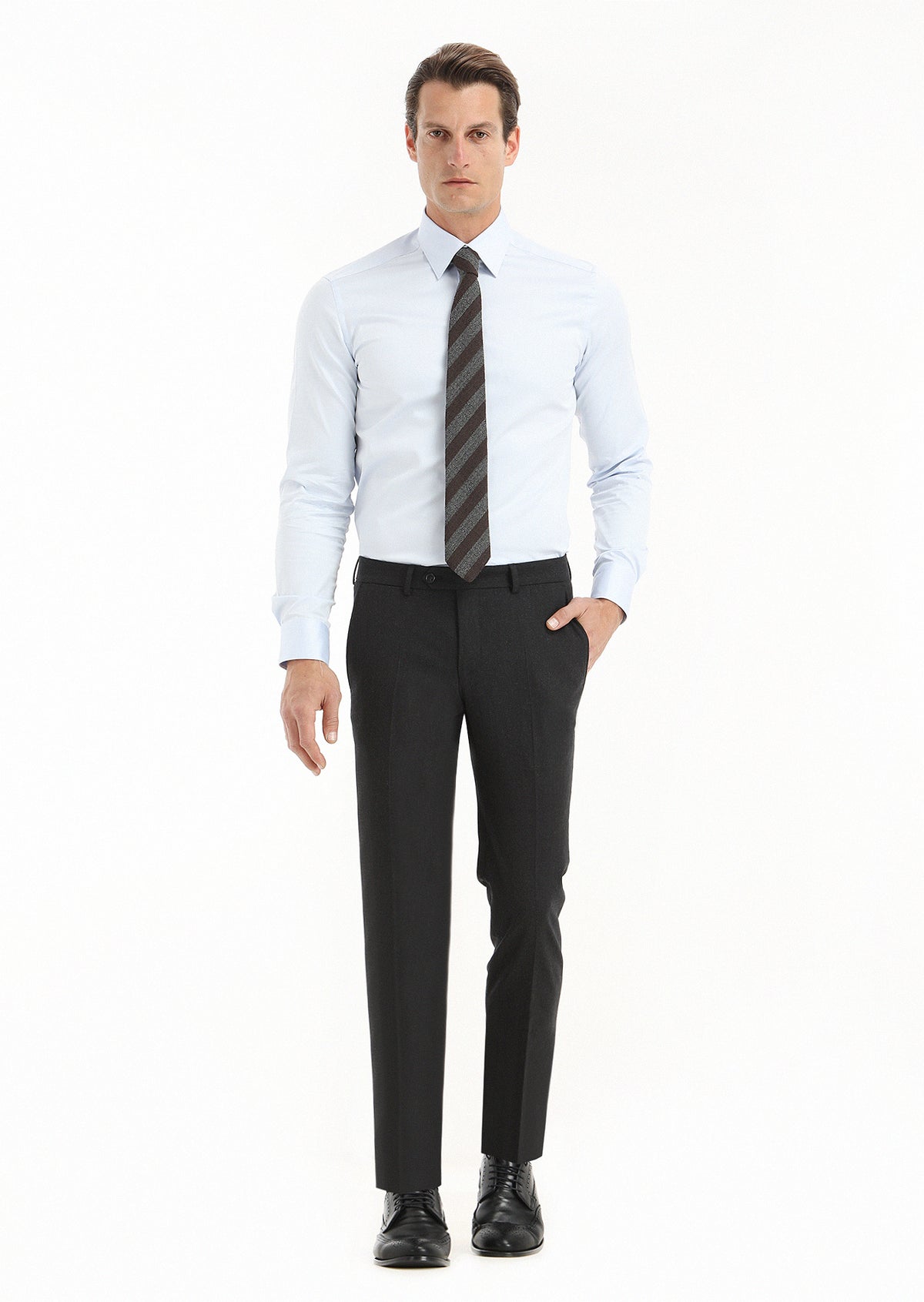 Mavi Düz Slim Fit Uzun Dokuma Klasik %100 Pamuk Gömlek
