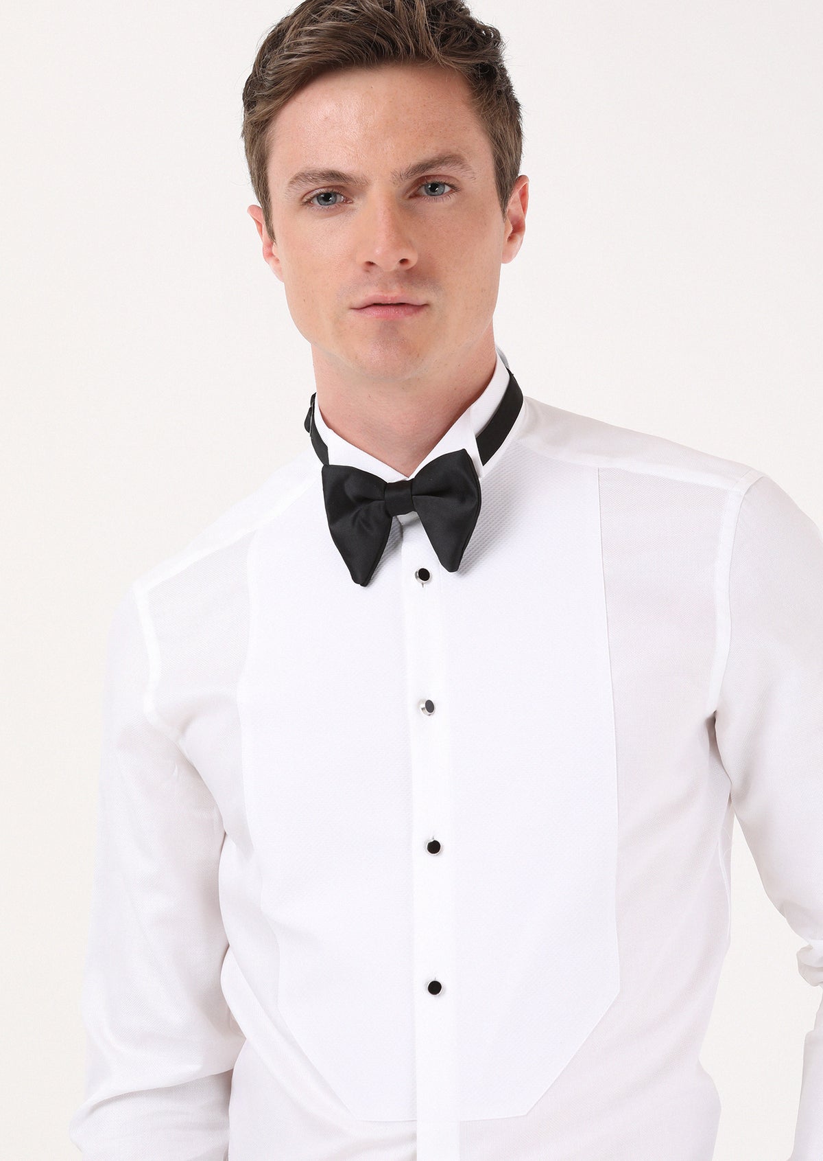 White Plain Slim Fit Double Cuff Wing Collar Tuxedo Shirts