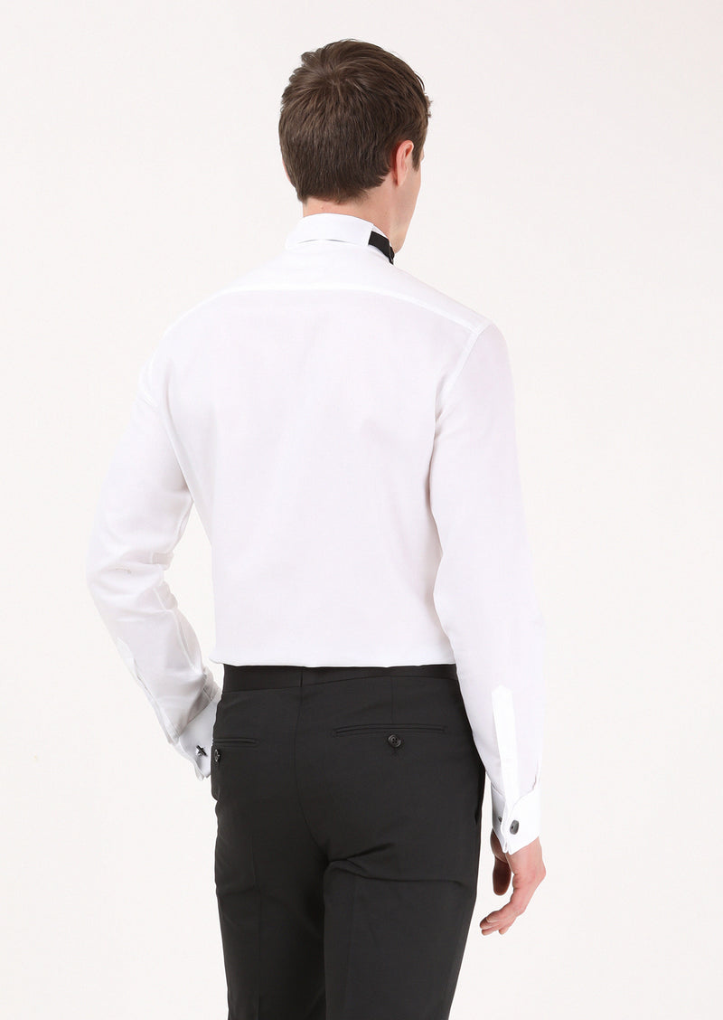 Beyaz Düz Slim Fit Duble Manşet Ata Yaka Smokin Gömlek