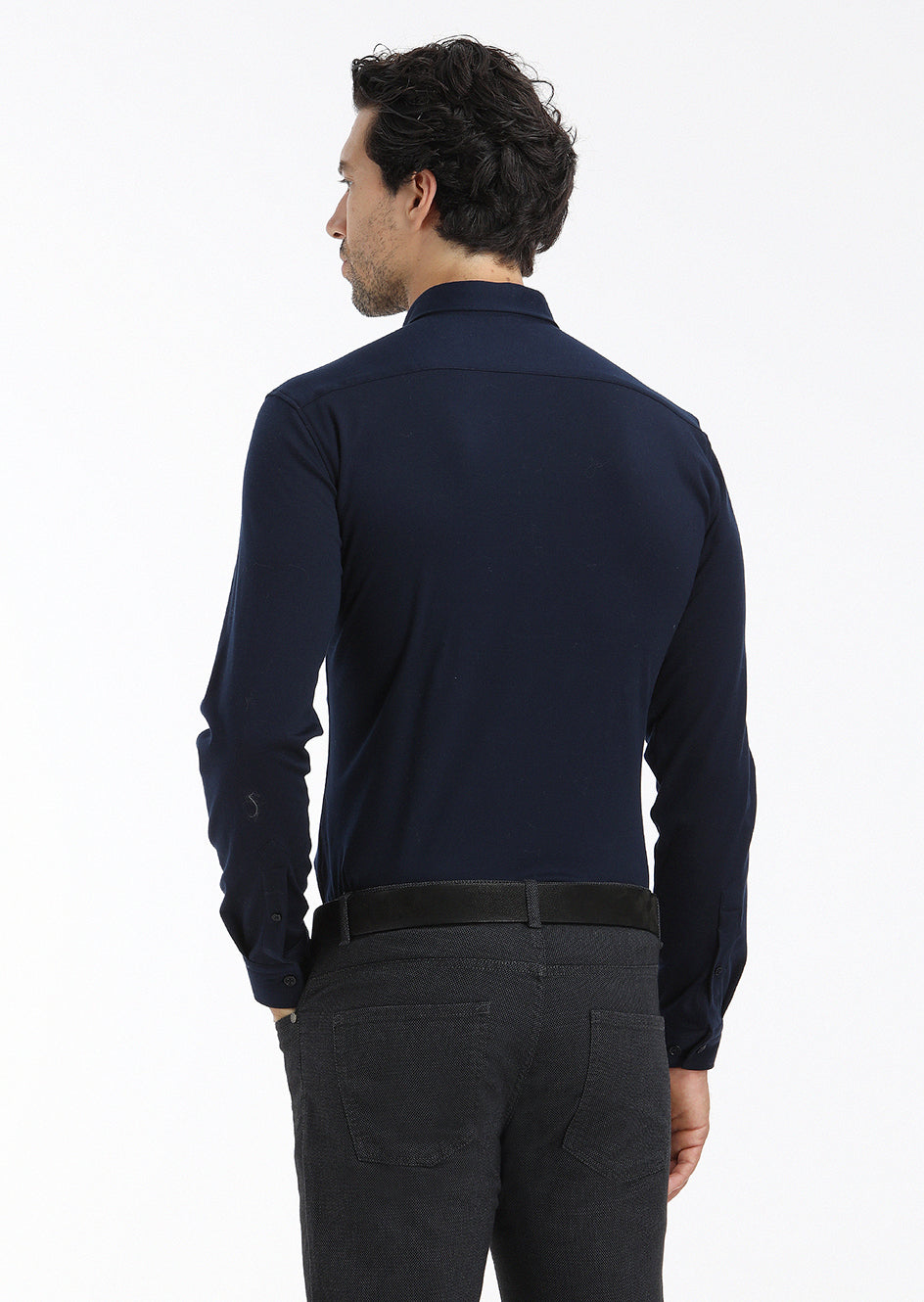 Lacivert Düz Slim Fit Uzun Casual %100 Pamuk Gömlek
