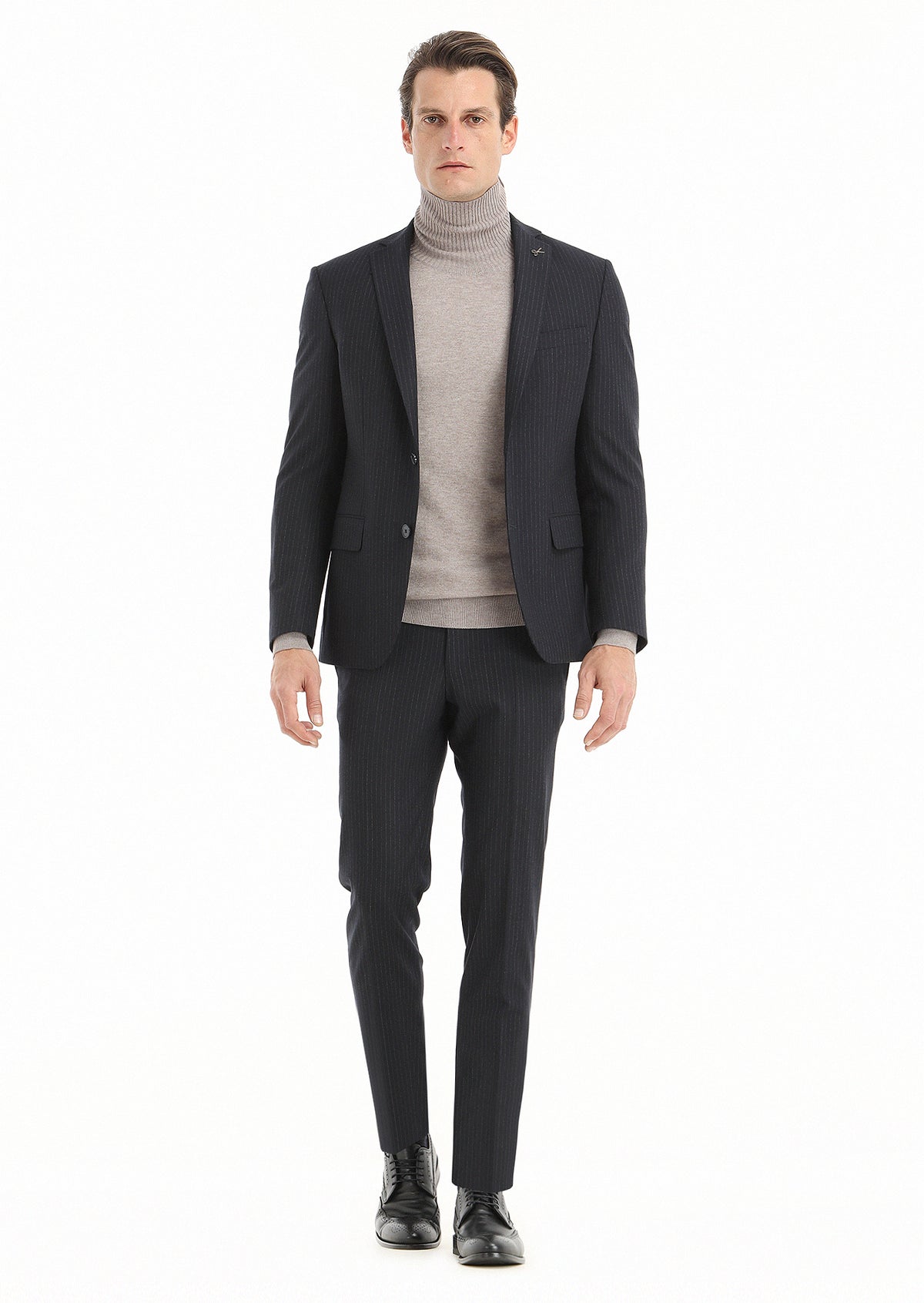 Navy Blue Striped Zeroweight Slim Fit Wool Blended Suit