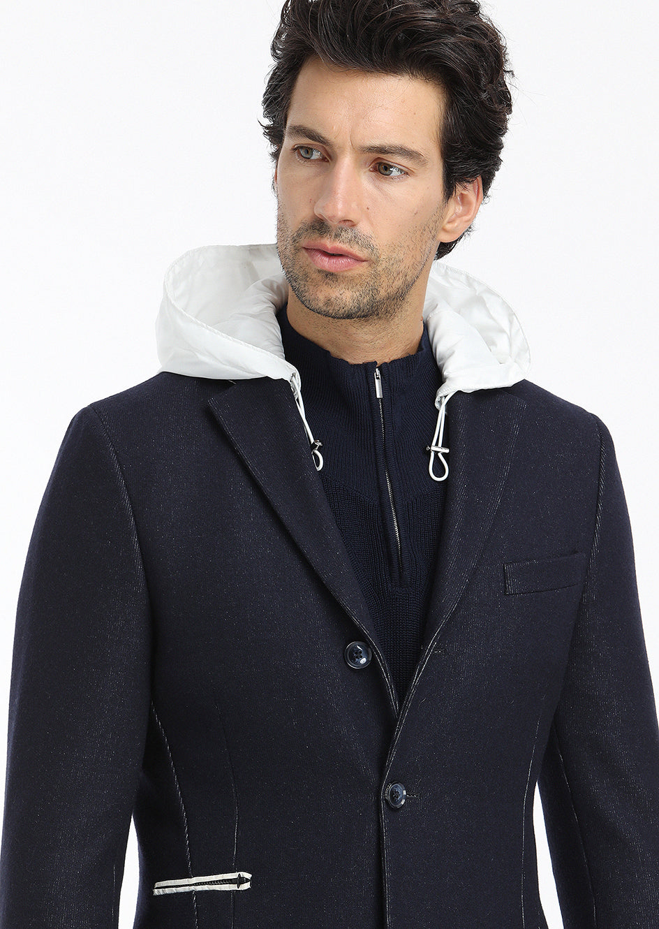 Lacivert Regular Fit Kelebek Yaka Casual Örme Palto