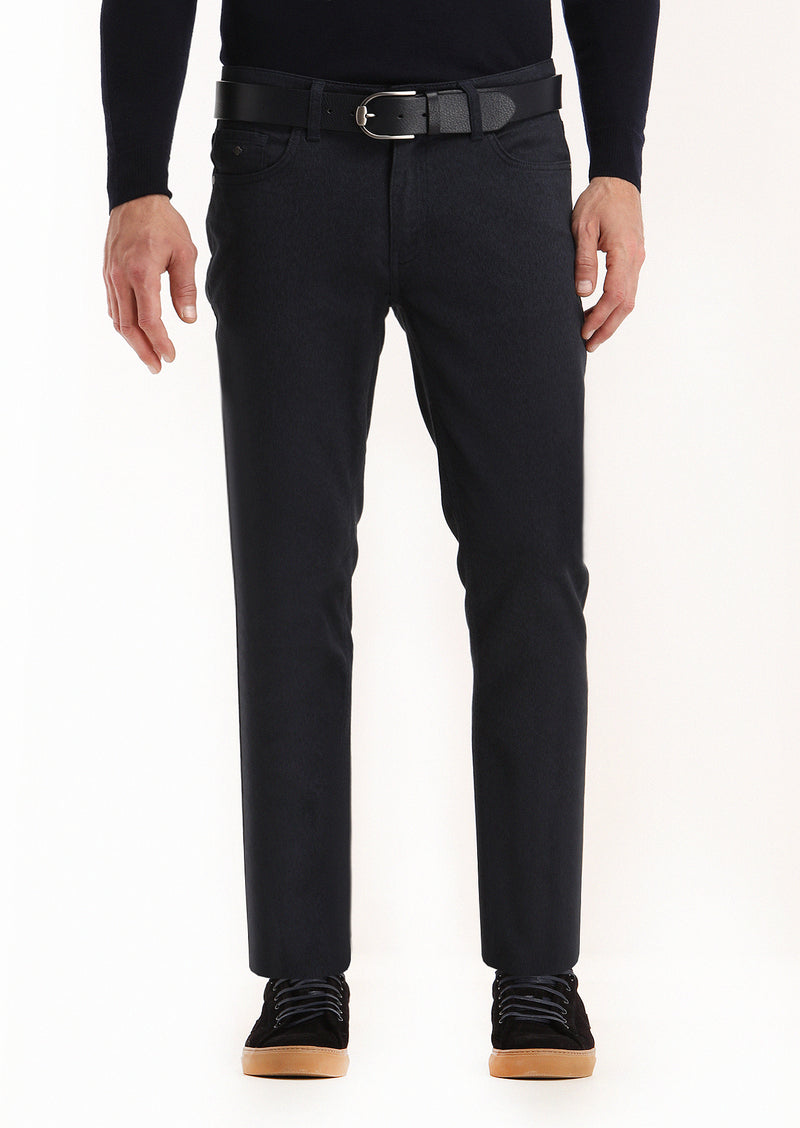 Lacivert Düz Dokuma Slim Fit Casual Pamuk Karışımlı Pantolon