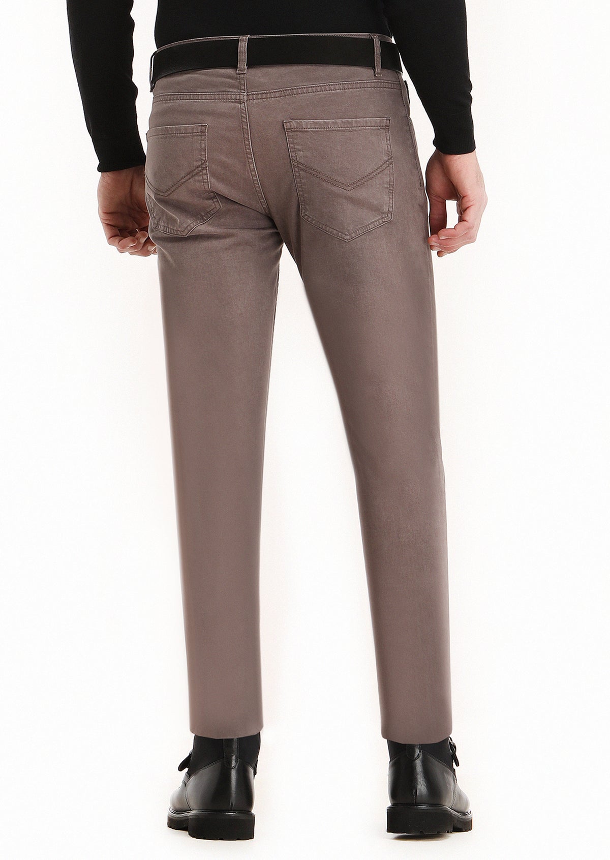 Açık Kahve Düz Dokuma Slim Fit Casual Pamuk Karışımlı Pantolon