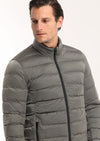 Siyah Regular Fit Gizli Kapüşon Dokuma Çift Taraflı Şişme Mont
