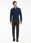 Lacivert Çizgili Slim Fit Uzun Casual %100 Pamuk Gömlek