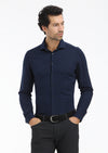 Lacivert Çizgili Slim Fit Uzun Casual %100 Pamuk Gömlek