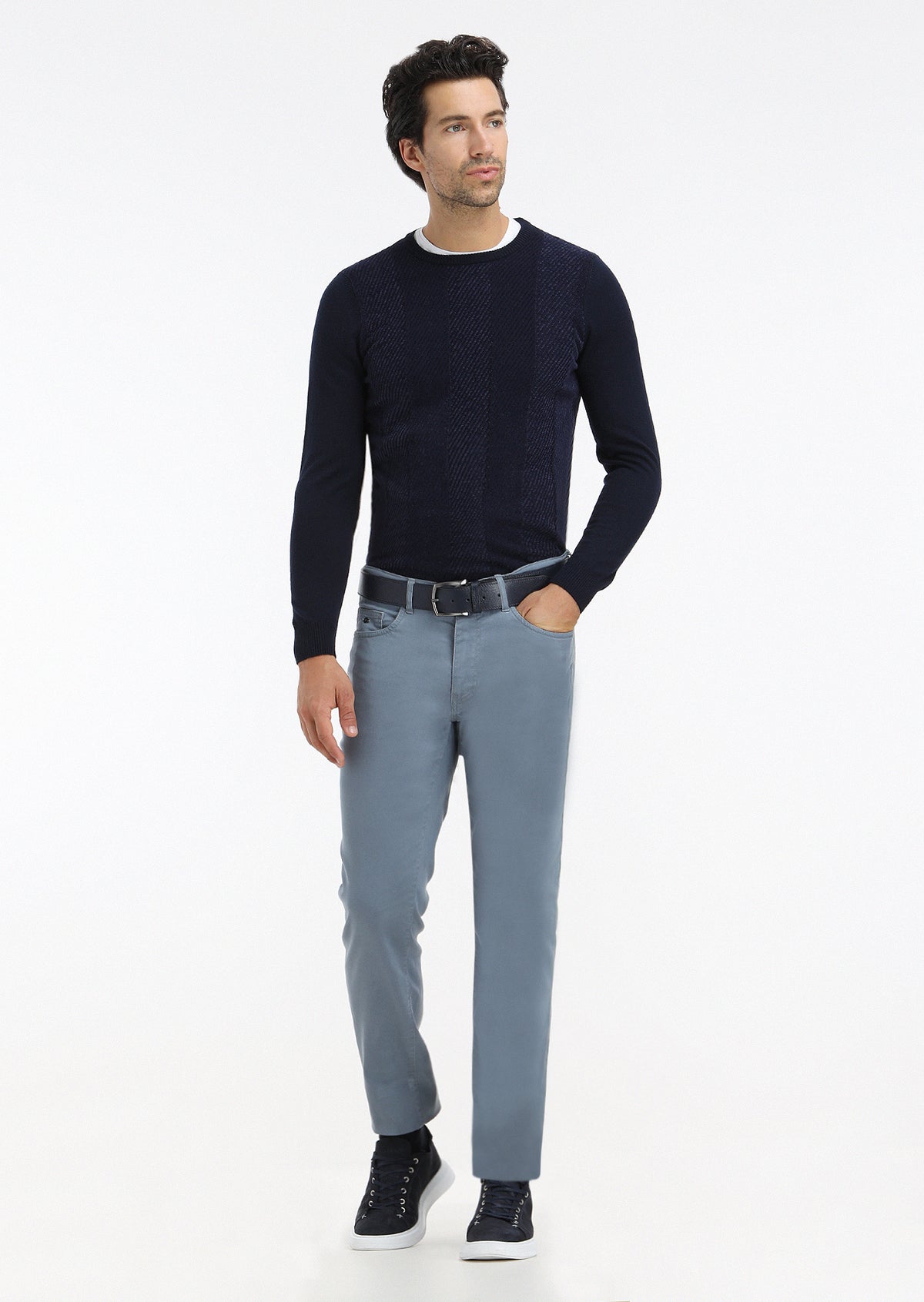 Navy Blue Knitwear Sweatshirt